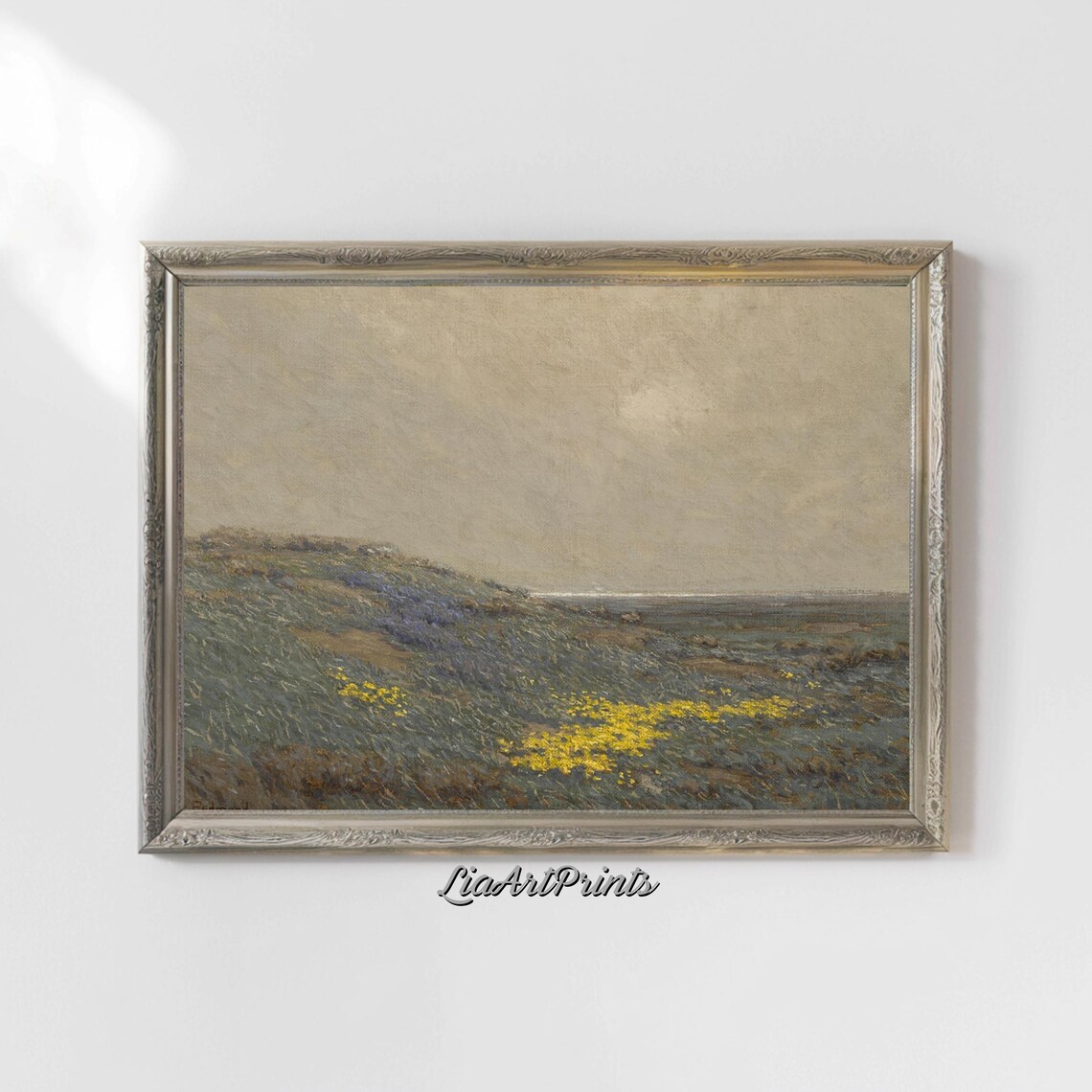 Serene Coastal Meadow Scene, Wildflower Hillside Art Print - Image 5
