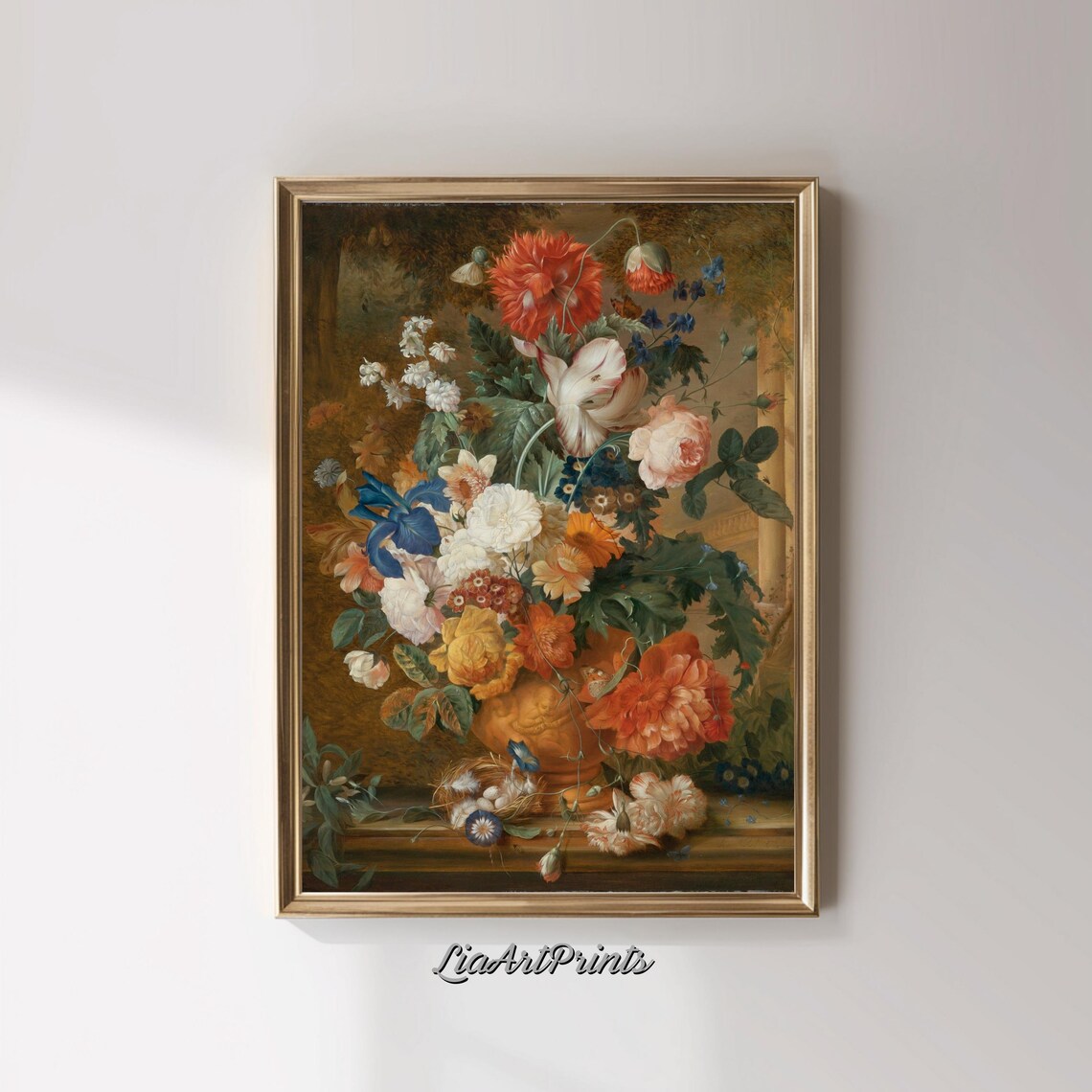 Baroque Floral Bouquet Roses Peonies Poppies Vintage Still Life Poster - Image 3