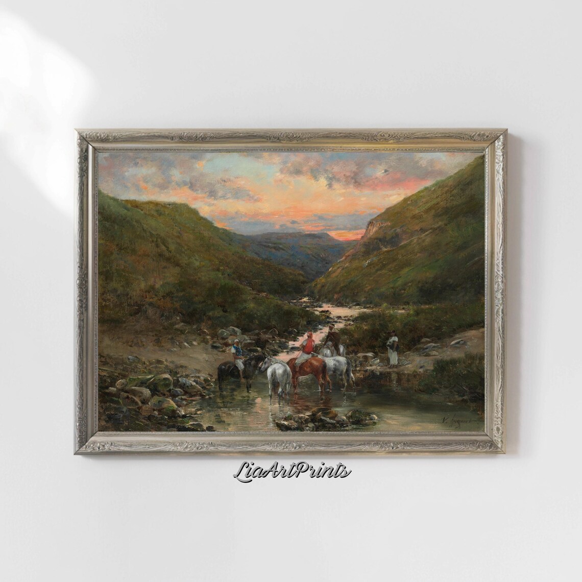 Riders In A Serene Valley Atmospheric Landscape Art Rustic Countryside Decor - Image 4