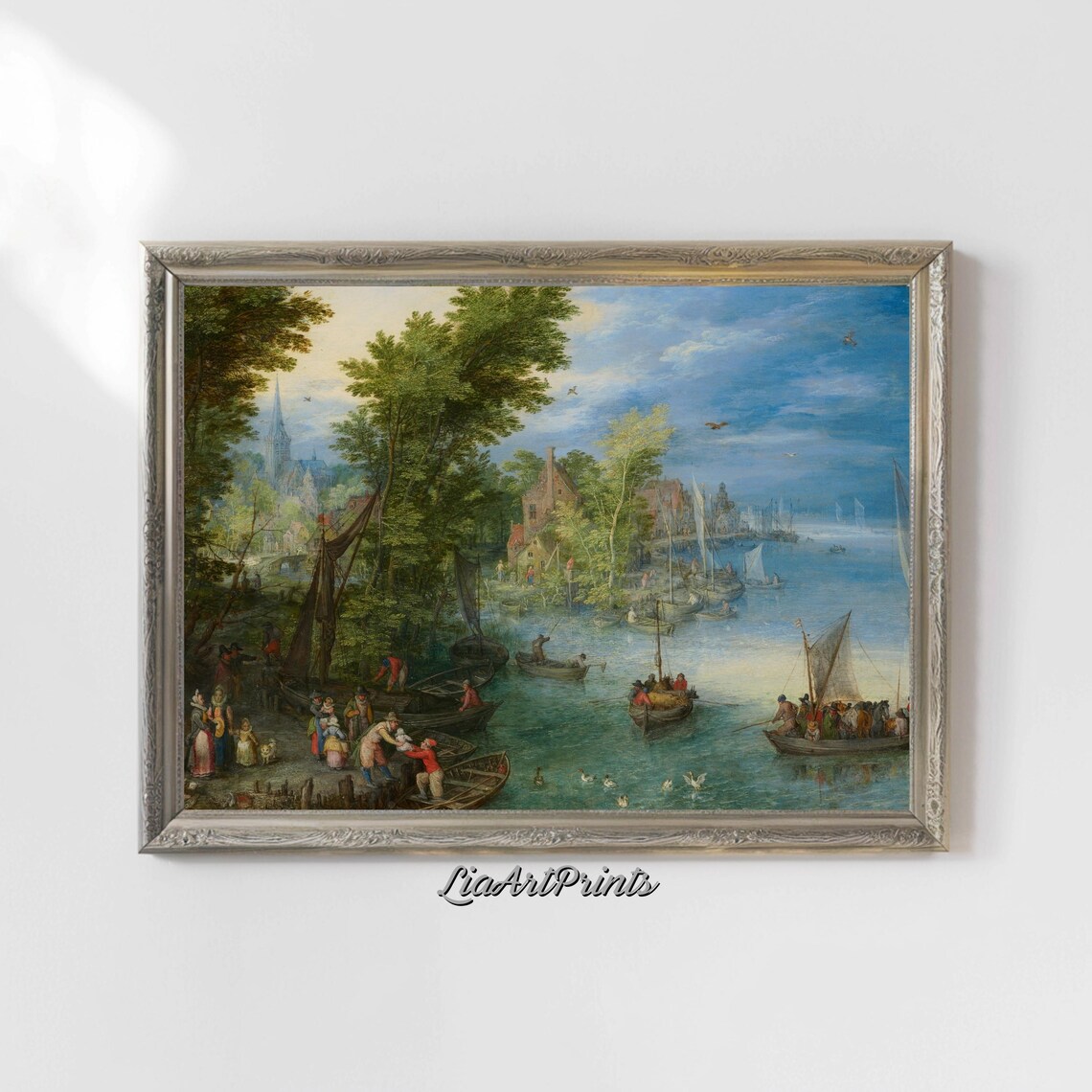 Busy Old Port Harbor with Fishing Boats and Villagers Poster - Image 4