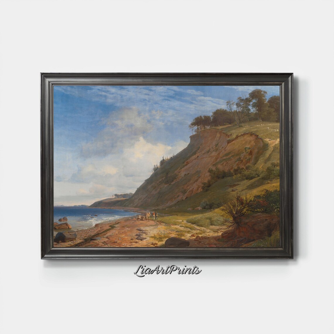 Sunny Coastal Cliff Beach Scene with Travelers and a Horse Poster - Image 3