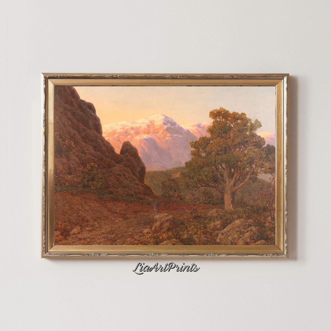 Sunset Mountain Landscape, Rustic Nature Art Print - Image 4