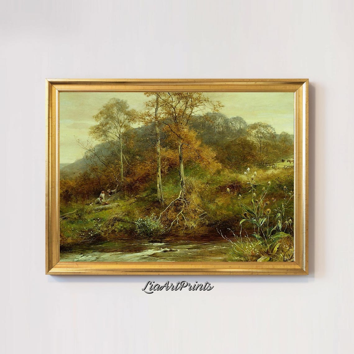Autumn Birch Forest Stream Golden Woodland Antique Landscape Poster - Image 2