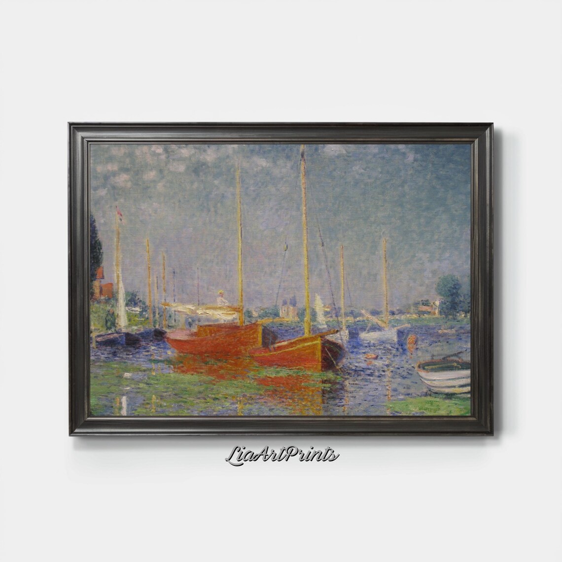 Impressionist Sailboats Harbor Red Boats Summer Coastal Scene Poster - Image 3