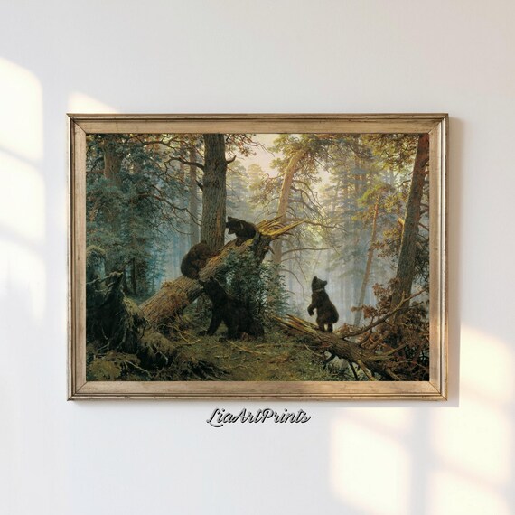 Ivan Shishkin Morning in a Pine Forest Bear Cubs Classic Art Poster