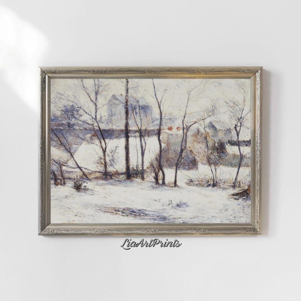 Snowy Village Winter Bare Trees Impressionist White Landscape Poster - Image 4