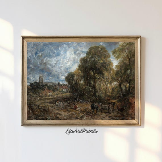 Antique Rustic Muted Landscape Painting Vintage Neutral Wall Art Antique Landscape Art Wall Art