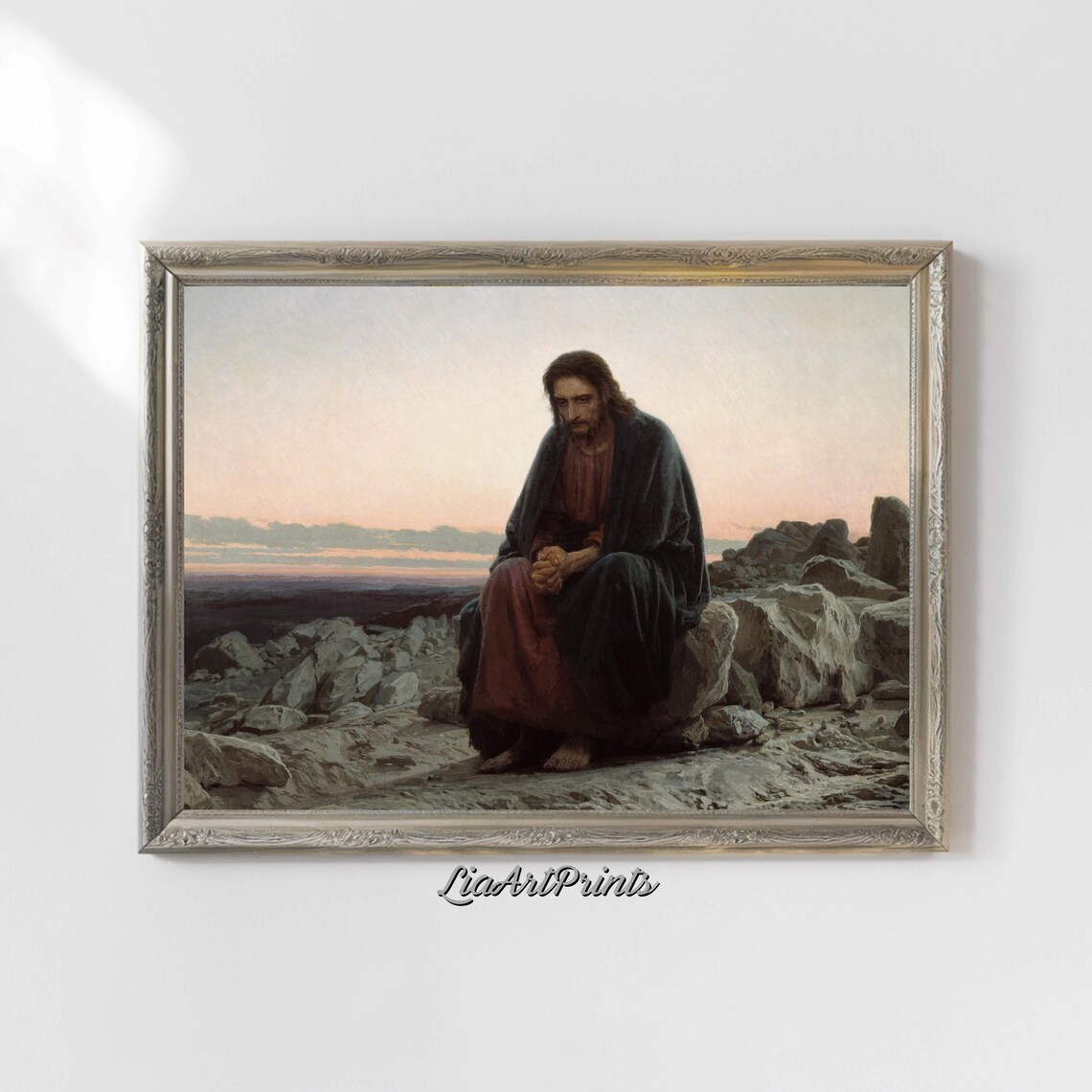 Jesus in the Desert Vintage Religious Oil Painting at Dawn Poster - Image 4