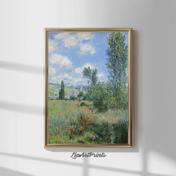 Sunny Impressionist Meadow Scene, Monet Inspired Art