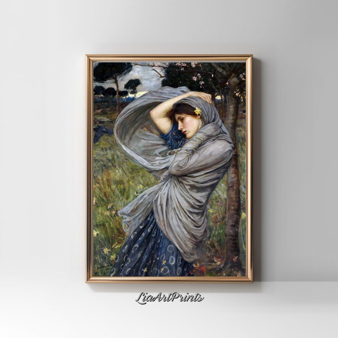 Waterhouse Boreas Windswept Woman Shawl Spring Flowers Vintage Poster - Image 2