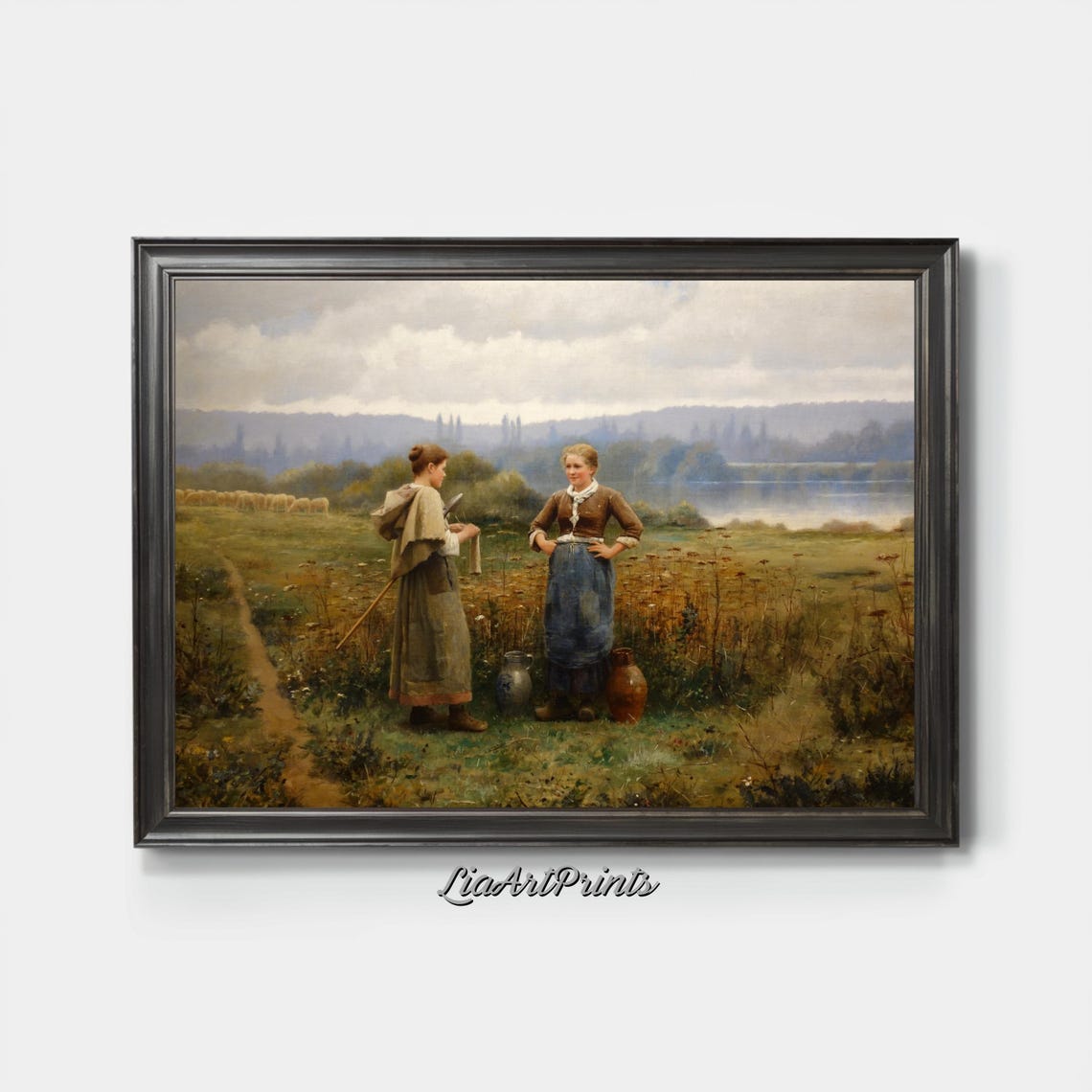 Two Peasant Women In Sunlit Field With Water Jugs Rustic Scene Poster - Image 3