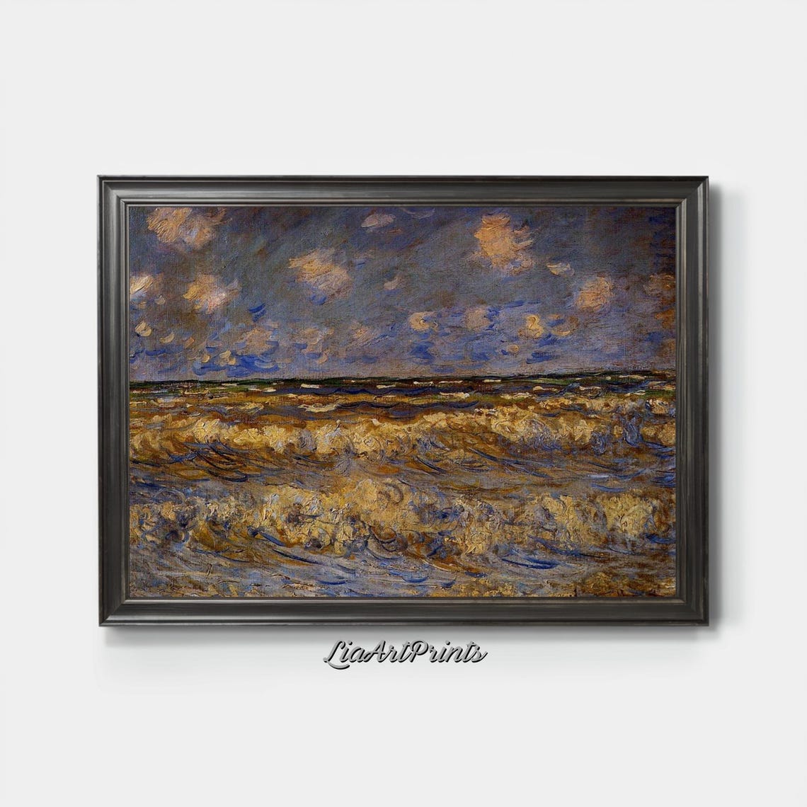 Golden Rolling Waves on a Stormy Sea Expressive Seascape Poster - Image 3