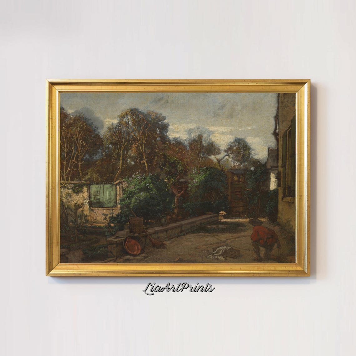 Walled Garden Courtyard Gardener Antique Rustic Outdoor Scene Poster - Image 2