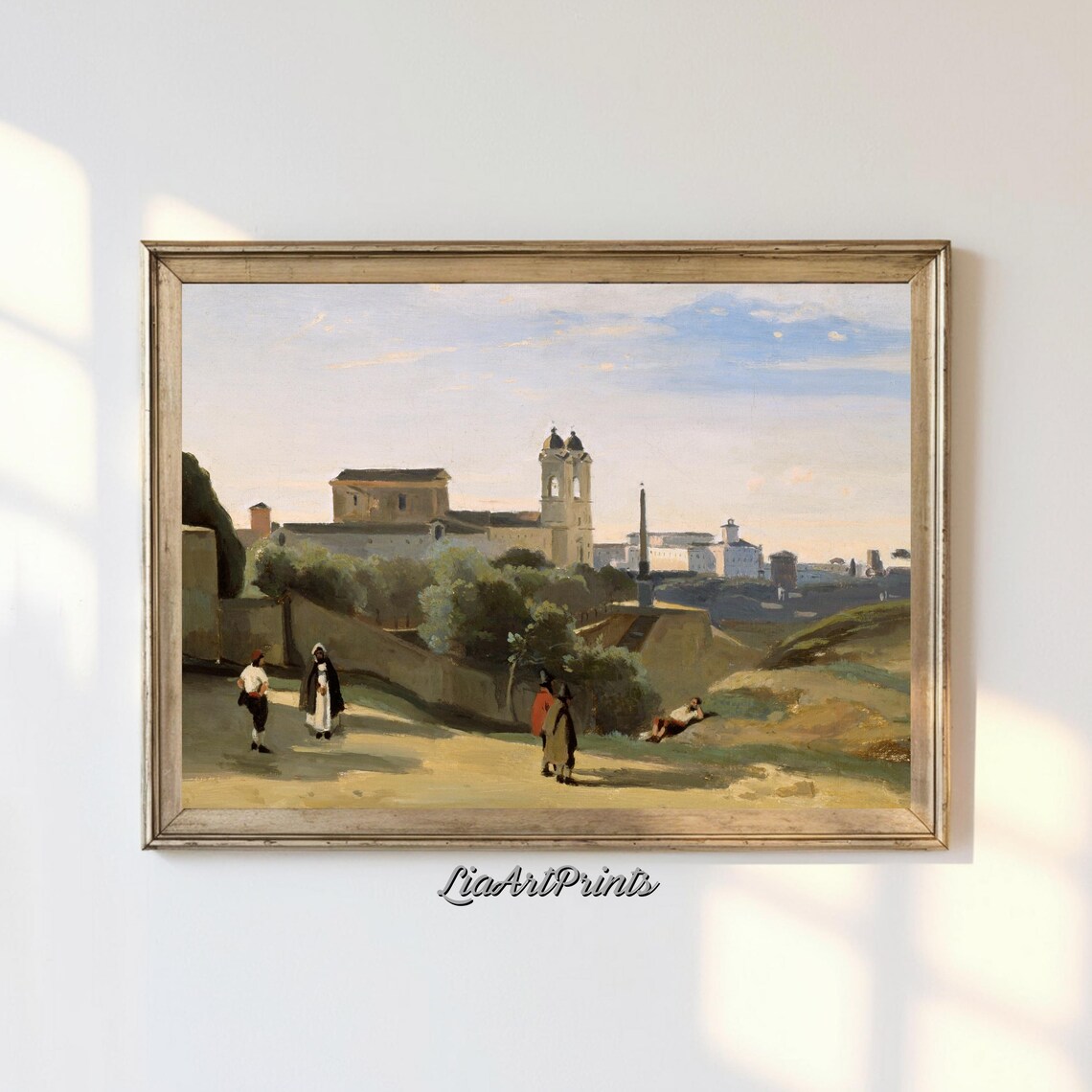 Italian Countryside Church Towers Obelisk Antique Travel Poster