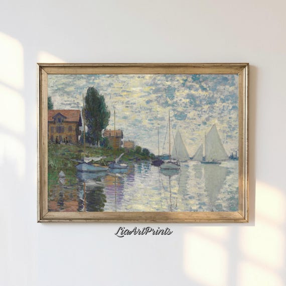 Sailboats At Sunset Impressionist Landscape Wall Art Monet Style Art Print Boating And Nature Decor