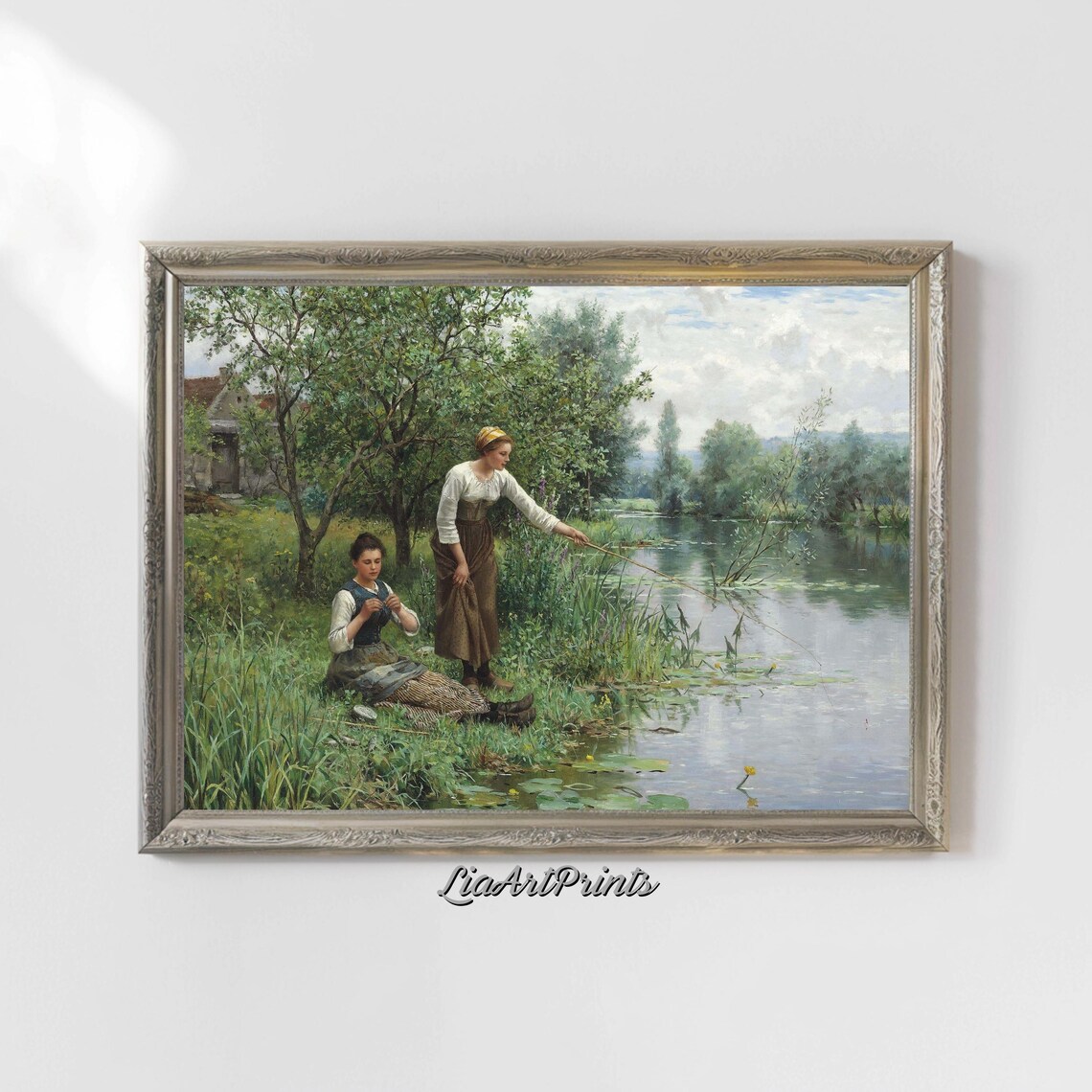 Riverside Fishing Scene, Vintage Countryside Decor - Image 4