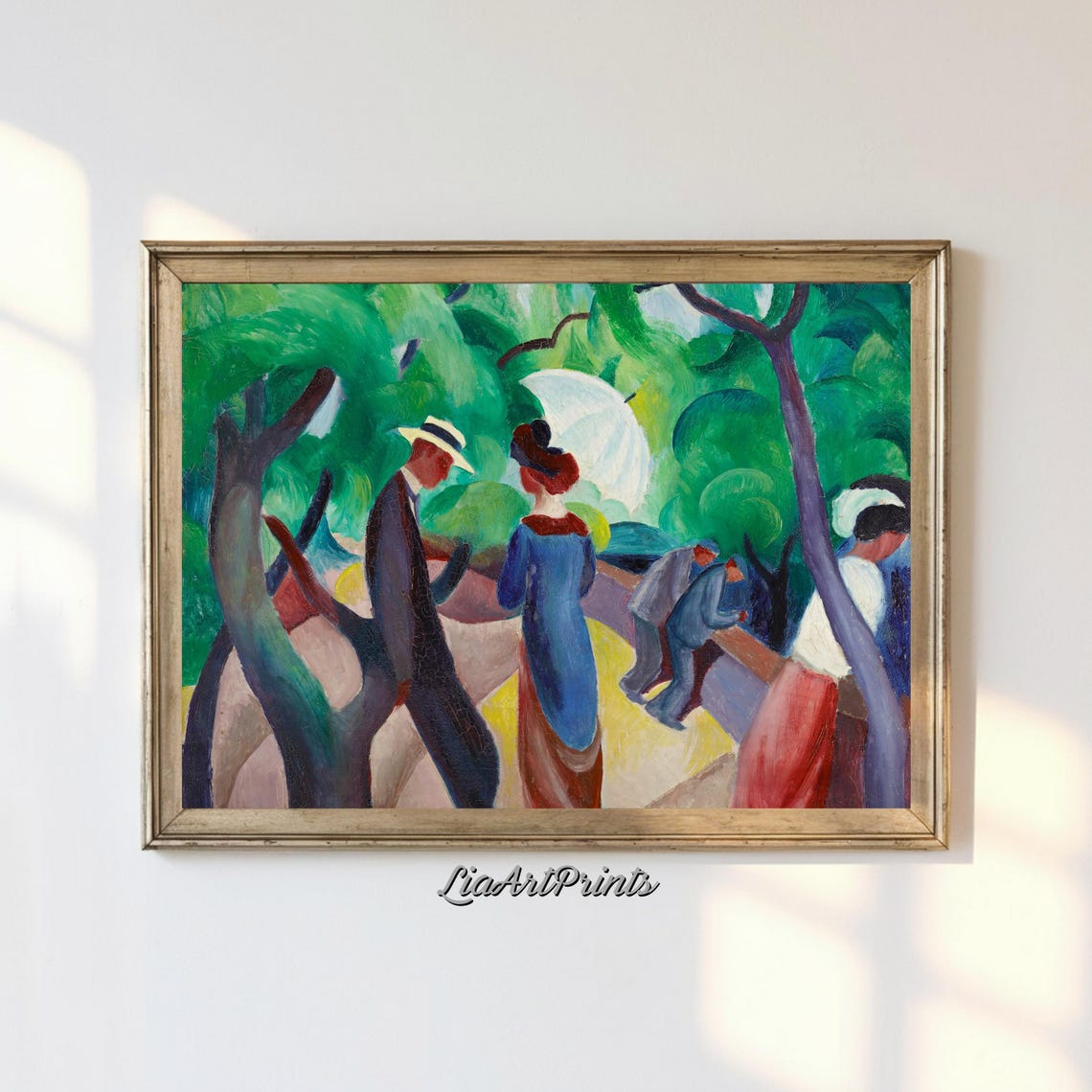 Vibrant Impressionist Stroll Through a Green Park Modernist Oil Print