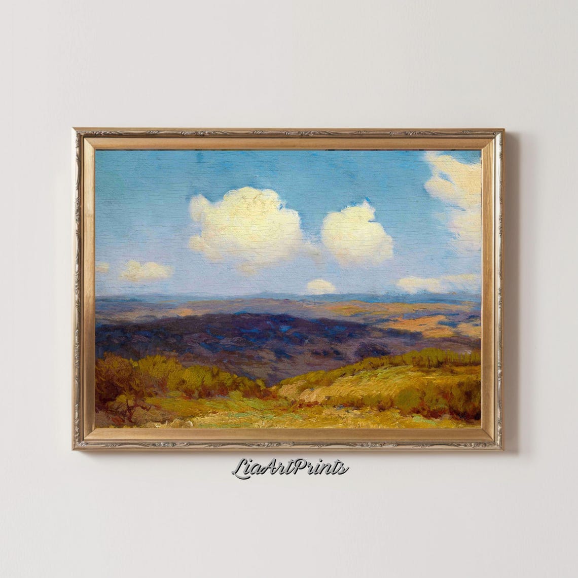Golden Rolling Hills Clouds Impressionist Country Vista Poster - Image 2