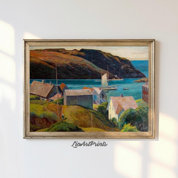 Coastal Village Landscape With Sailboats, Harbor View