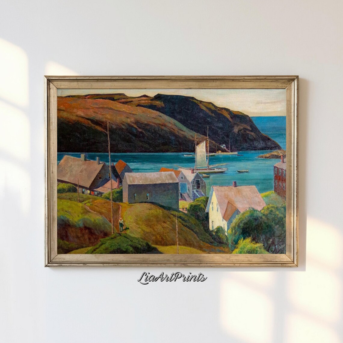 Coastal Village Landscape With Sailboats, Harbor View