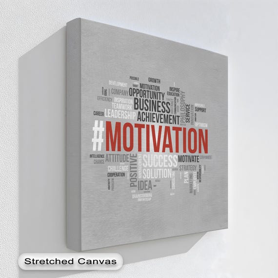 Motivation Word Cloud Canvas Art Modern Gray Office Decor