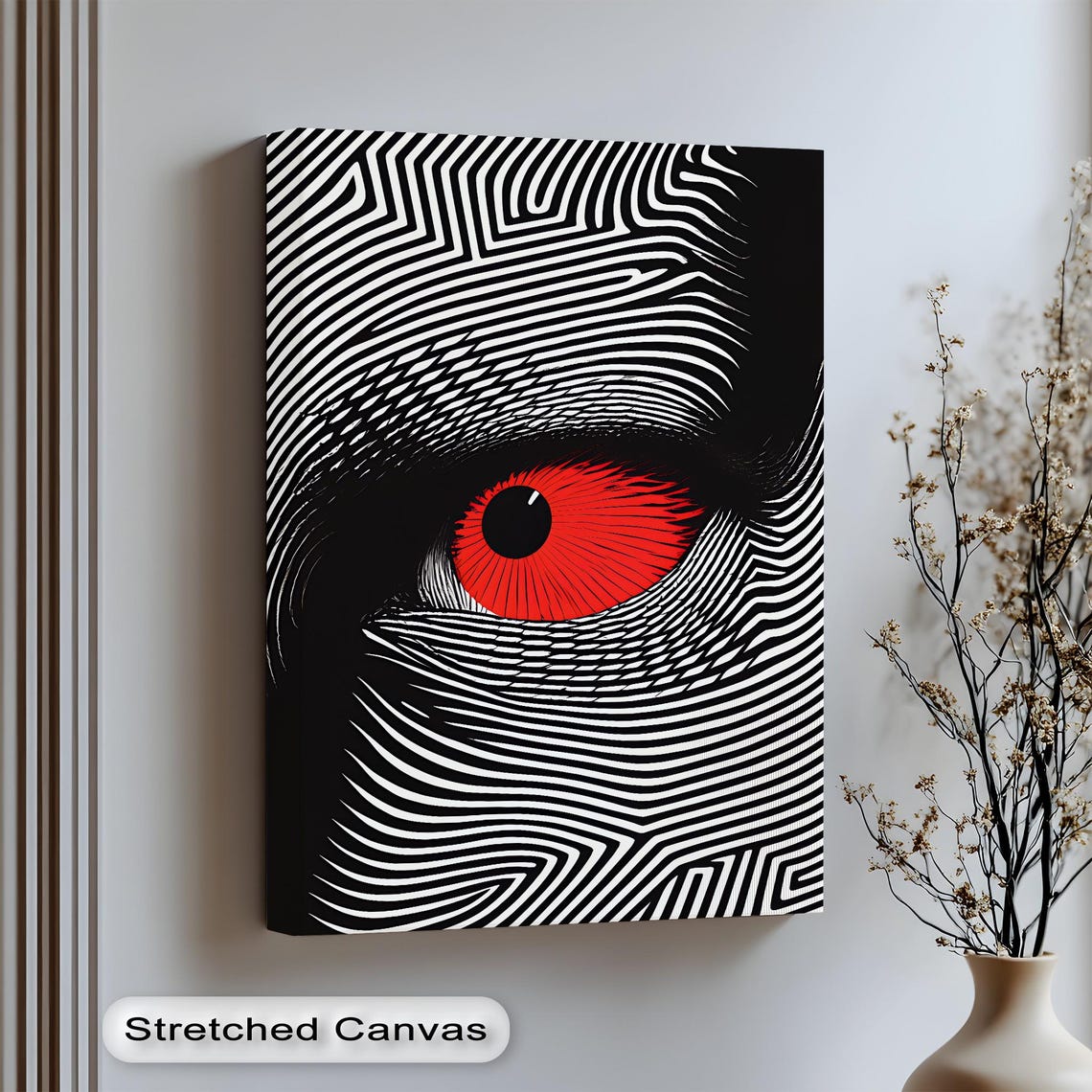 Red Eye Optical Illusion Striped Black White Hypnotic Abstract Poster