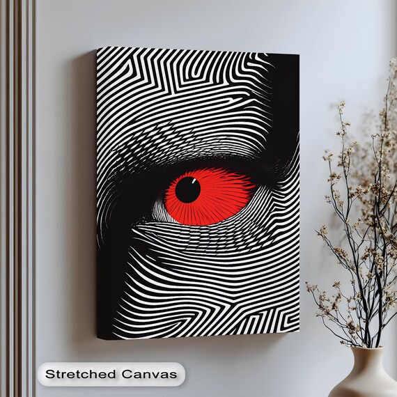 Red Eye Optical Illusion Striped Black White Hypnotic Abstract Poster