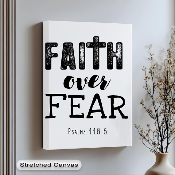 Faith Over Fear Psalms 118:6 Cross Typography Bible Wall Art