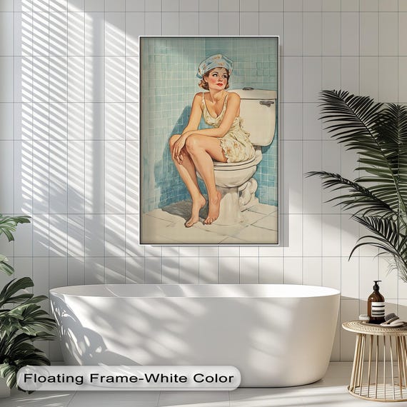 Retro Pinup Girl Bathroom Art Funny Vintage Glam Decor