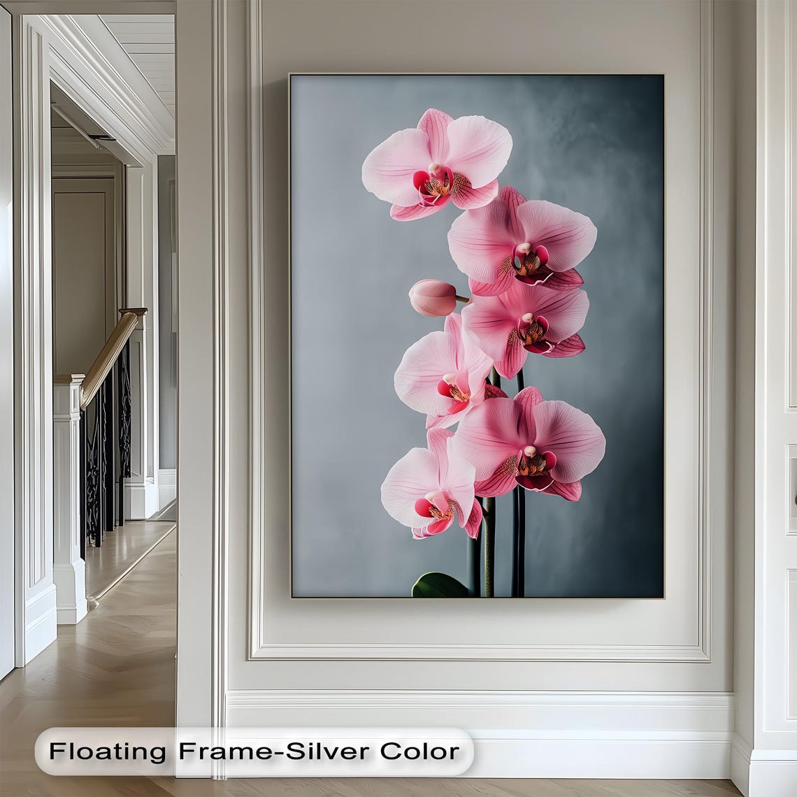 Pink Orchid Flower Photography Moody Gray Botanical Canvas Poster