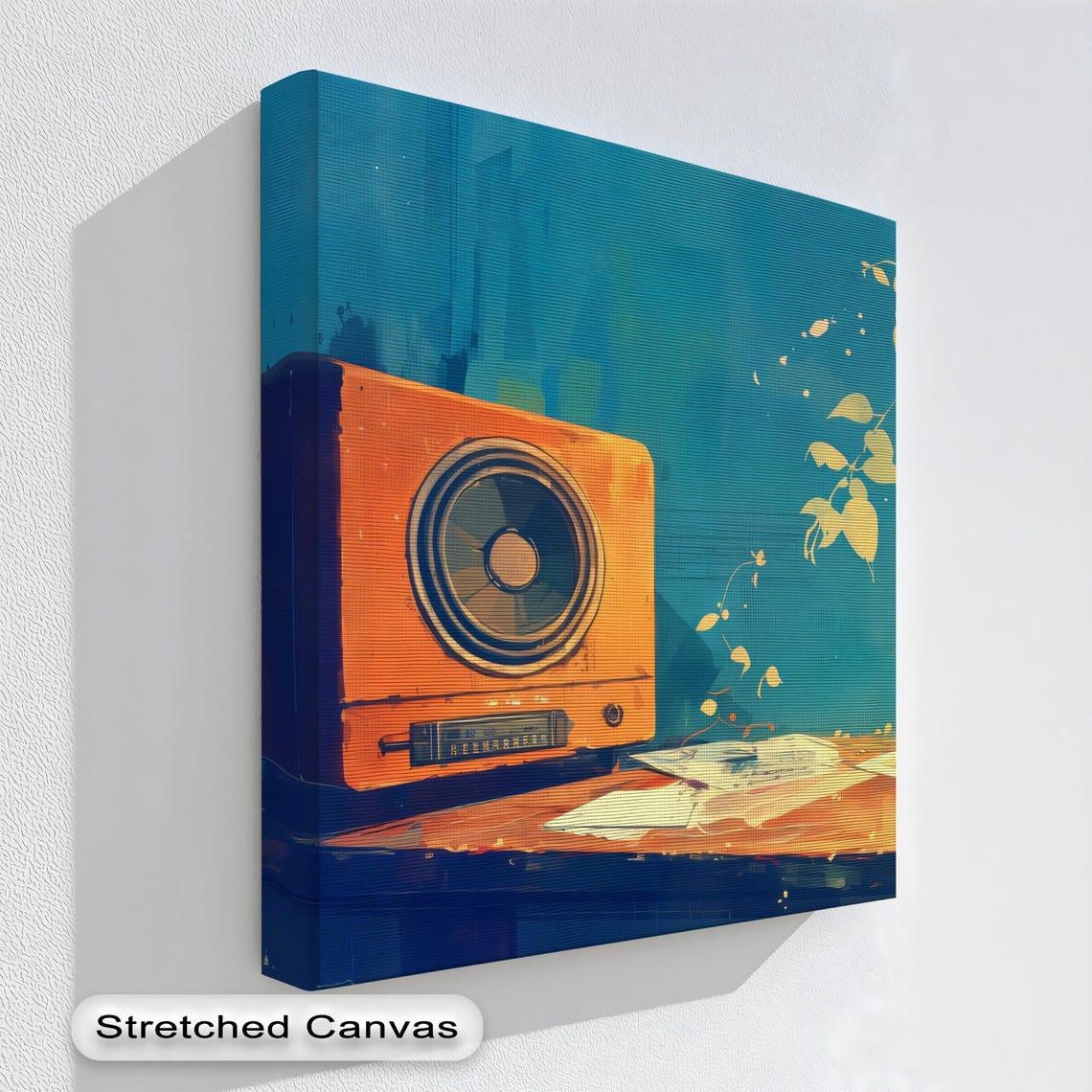 Retro Orange Radio Illustration Midcentury Teal Canvas Art Print