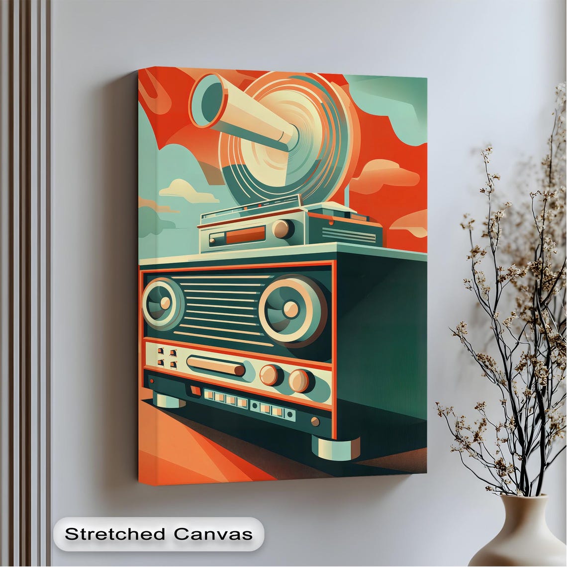Retro Gramophone Phonograph Horn Speaker Vintage Music Canvas Wall Art