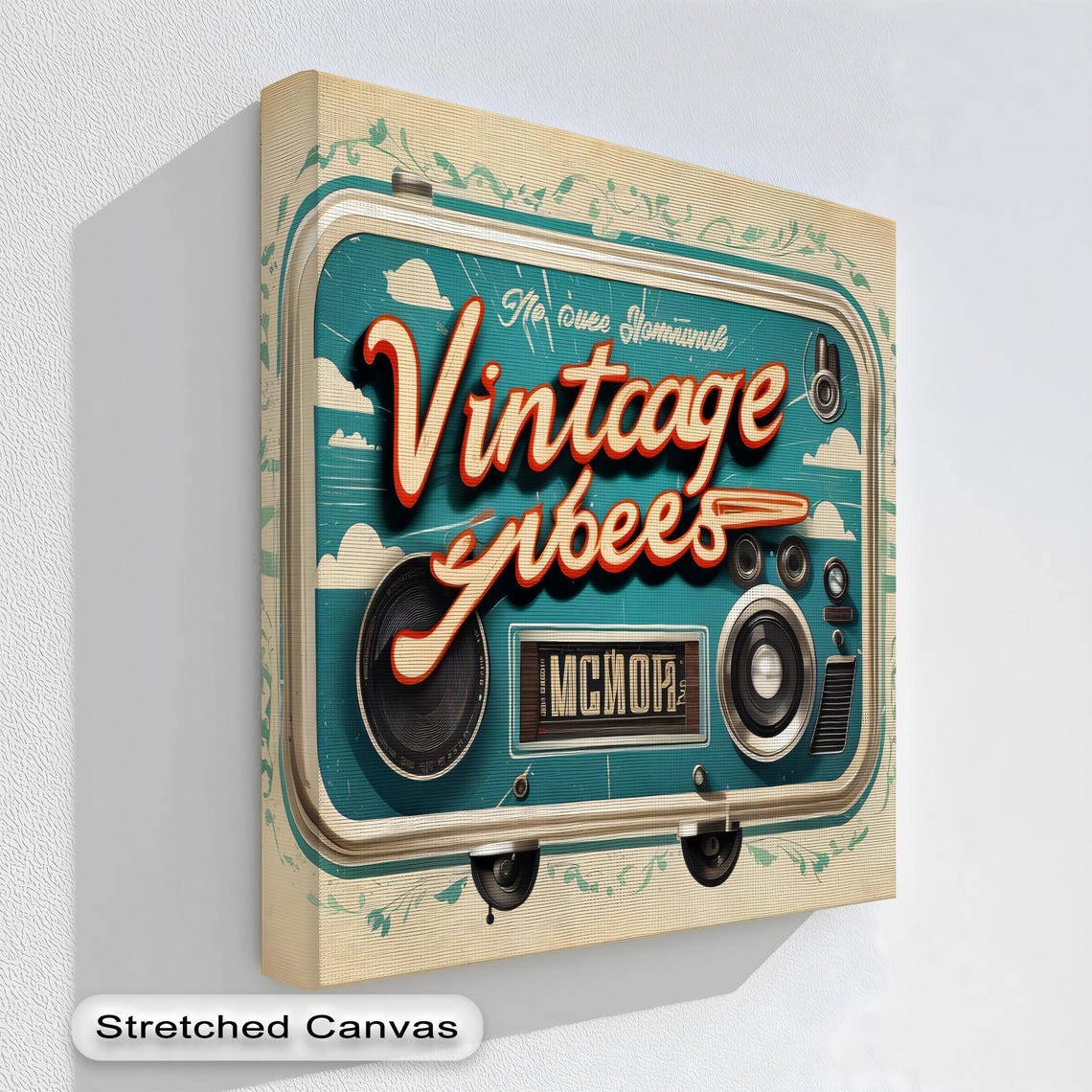 Vintage Vibes Teal Boombox Retro Radio Typography Music Poster