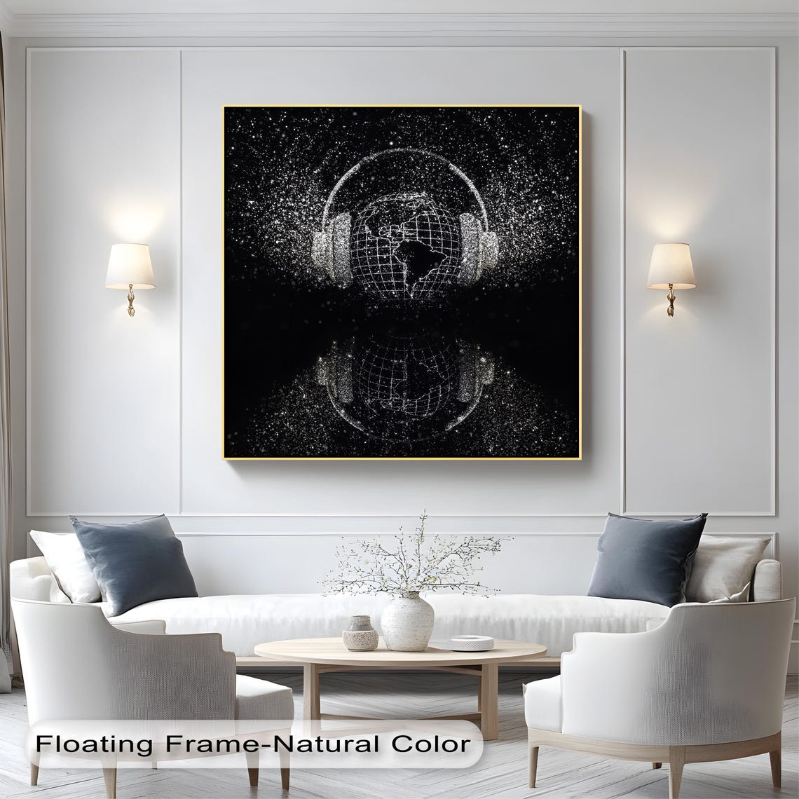 Earth Globe Wearing Big Headphones Sparkling Digital Music Art Poster