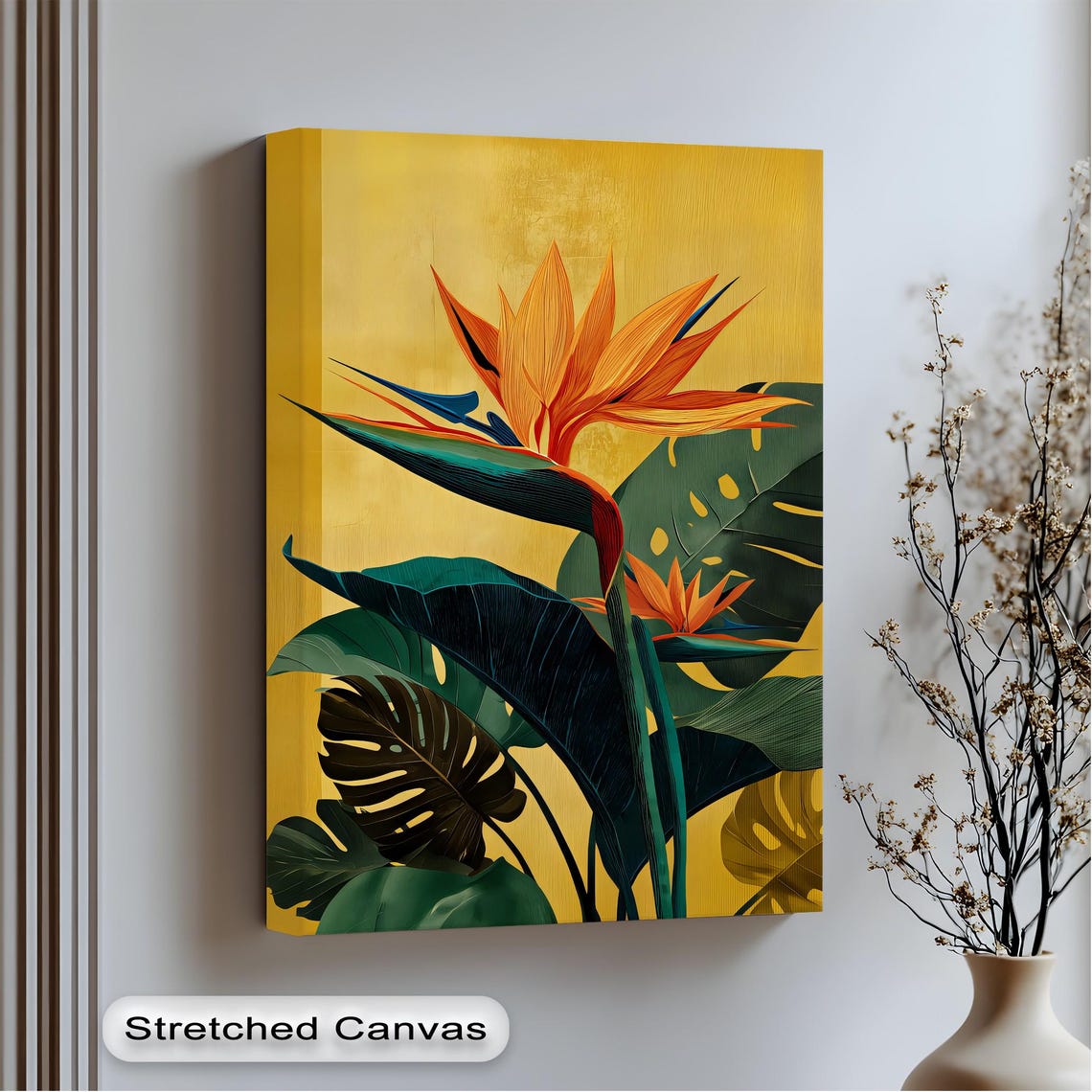 Bird Of Paradise Canvas Print Tropical Botanical Art With Framed Artwork