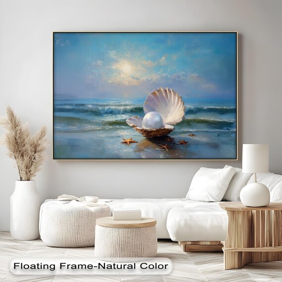 Pearl Shell Seascape Coastal Beach Ocean Wave Painting Style Poster