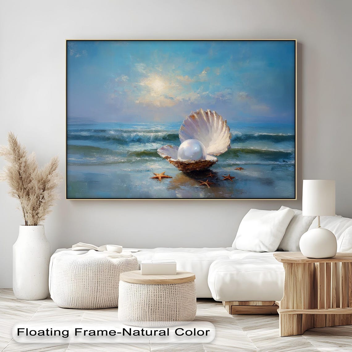 Pearl Shell Seascape Coastal Beach Ocean Wave Painting Style Poster