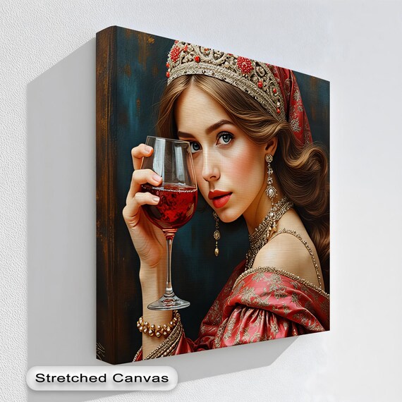 Elegant Woman Red Wine Glass Baroque Regal Portrait Wall Art