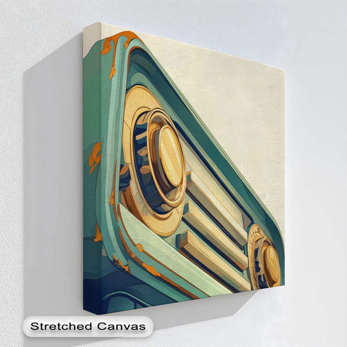 Retro Radio Close Up Gold Dials Teal Midcentury Decor Poster
