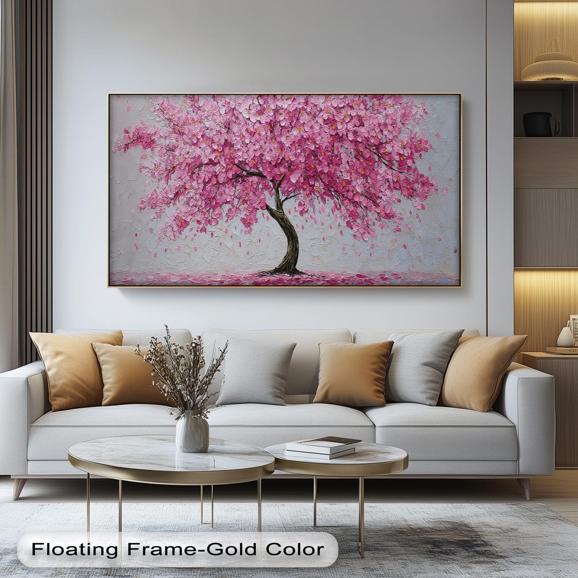 Pink Cherry Blossom Tree Impasto Painting Floral Modern Art Poster