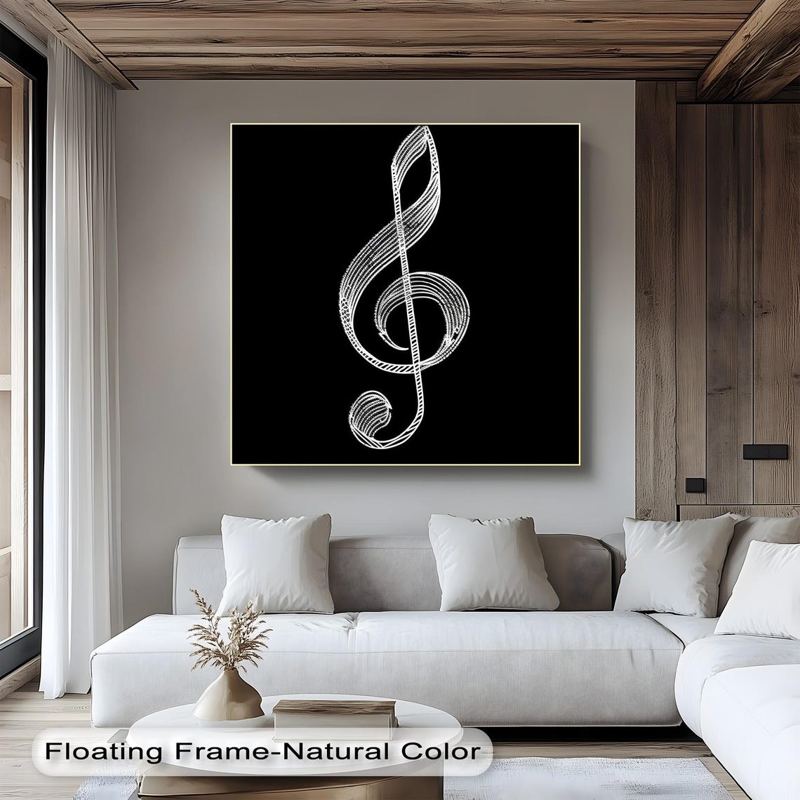 White Line Treble Clef On Black Music Symbol Modern Minimal Wall Art
