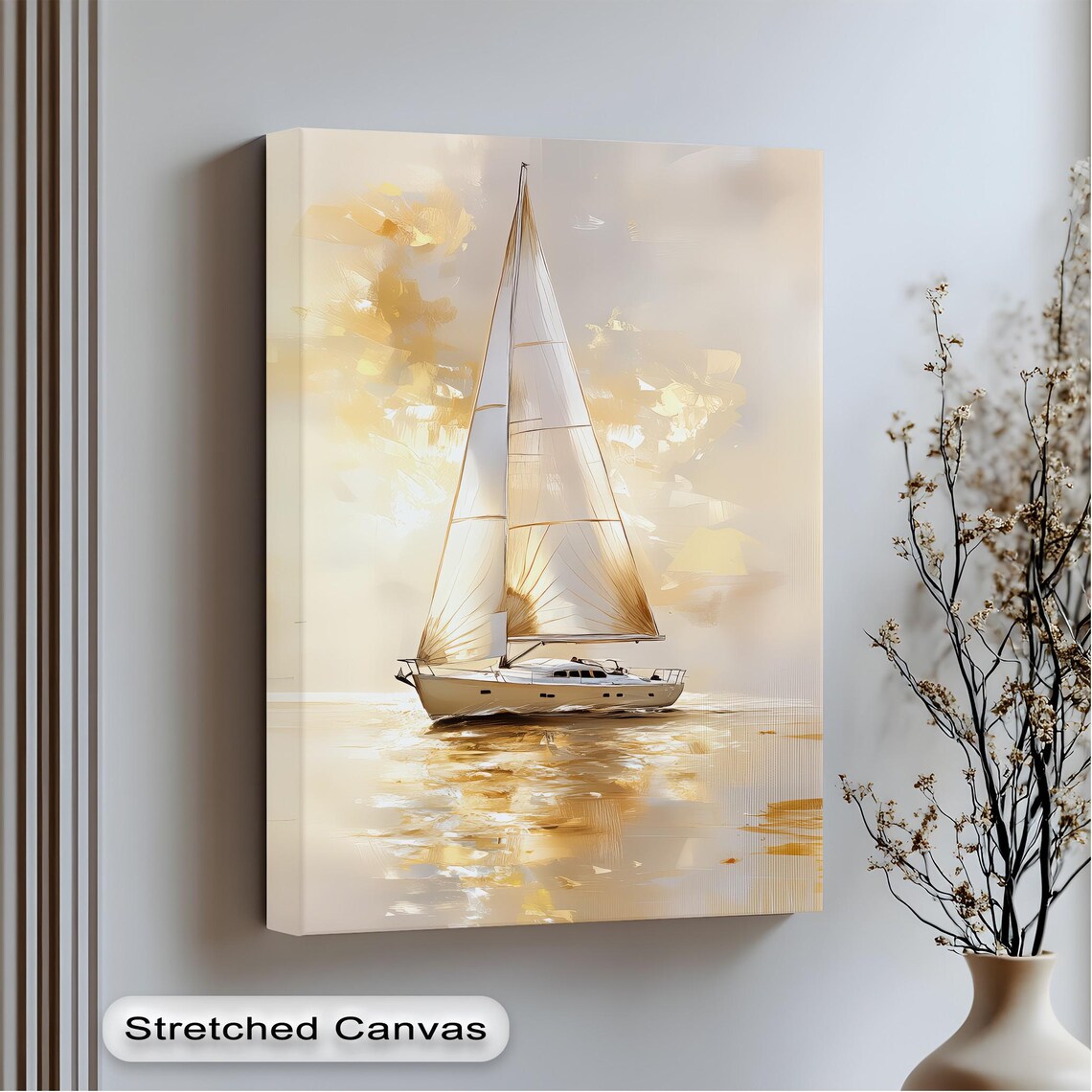 Golden Sailboat Coastal Wall Decor Art Print