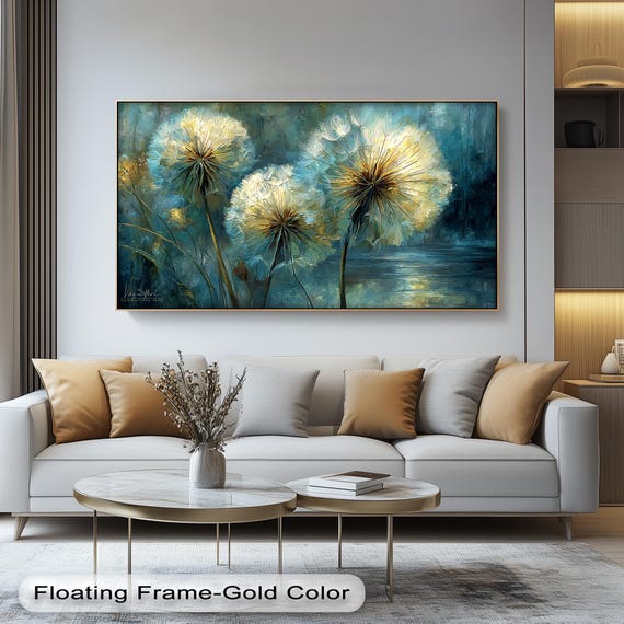 Dandelion Field Canvas Art Panoramic Botanical Landscape Print