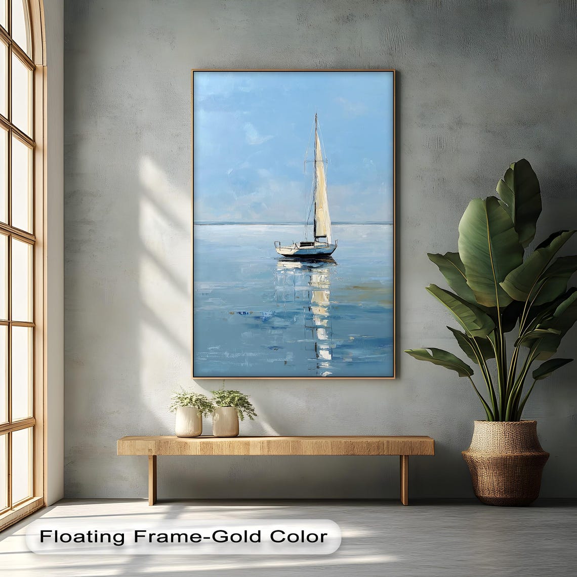 Calm Blue Sailboat Seascape Oil Painting Nautical Wall Decor Poster
