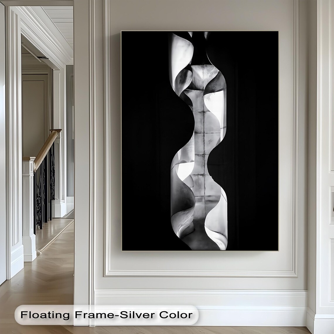 Abstract Black And White Flow Canvas Wall Art Modern Monochrome Poster Framed Decor