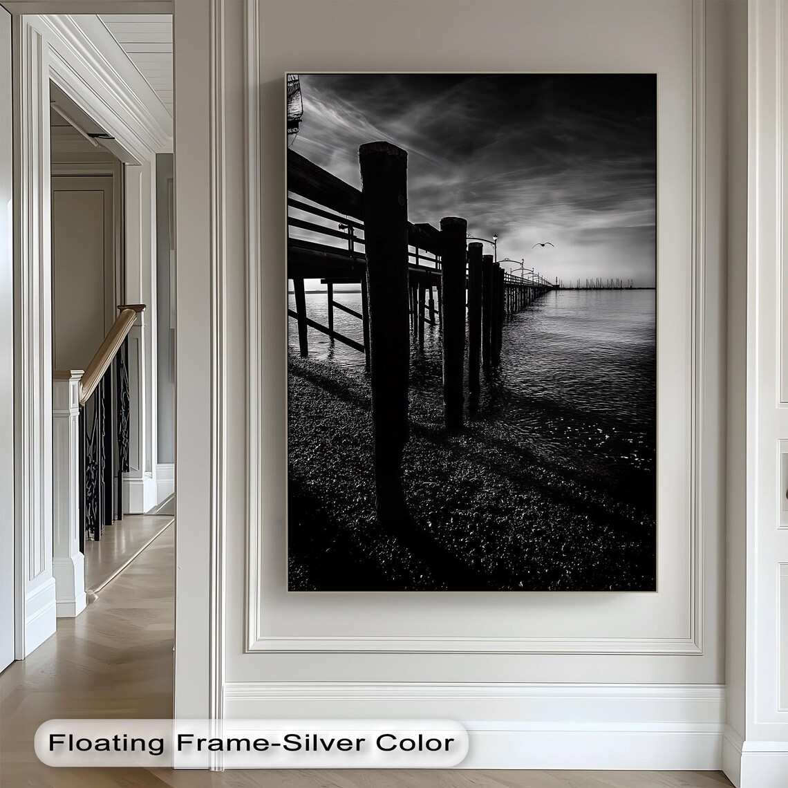 Wooden Pier Pilings Black and White Stormy Ocean Photo Poster