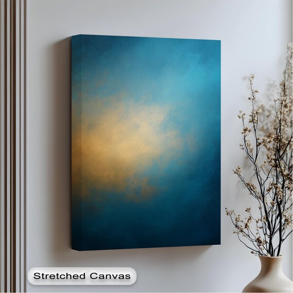 Teal And Gold Abstract Canvas Art Golden Glow Modern Wall Decor