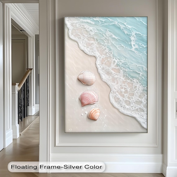 Pastel Seashells On Sandy Shore With Soft Gentle Wave Foam Print