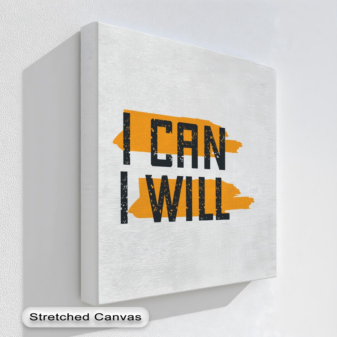 Motivational Canvas Wall Art I Can Will Orange Black Floating Frame