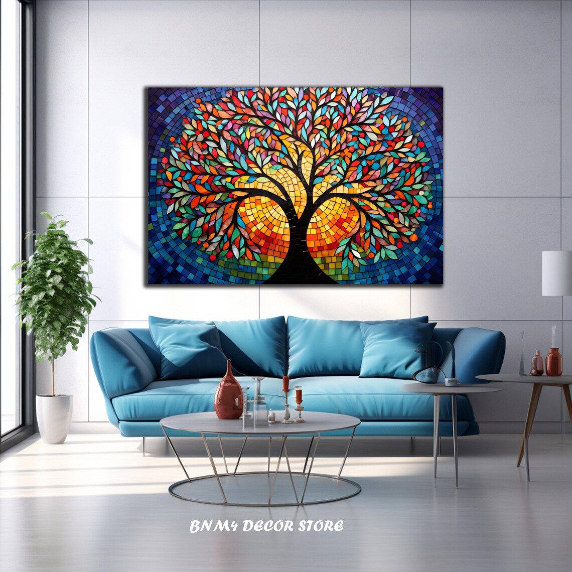 Bright Sunburst Mosaic Tree Of Life Radiant Colorful Leaves Poster